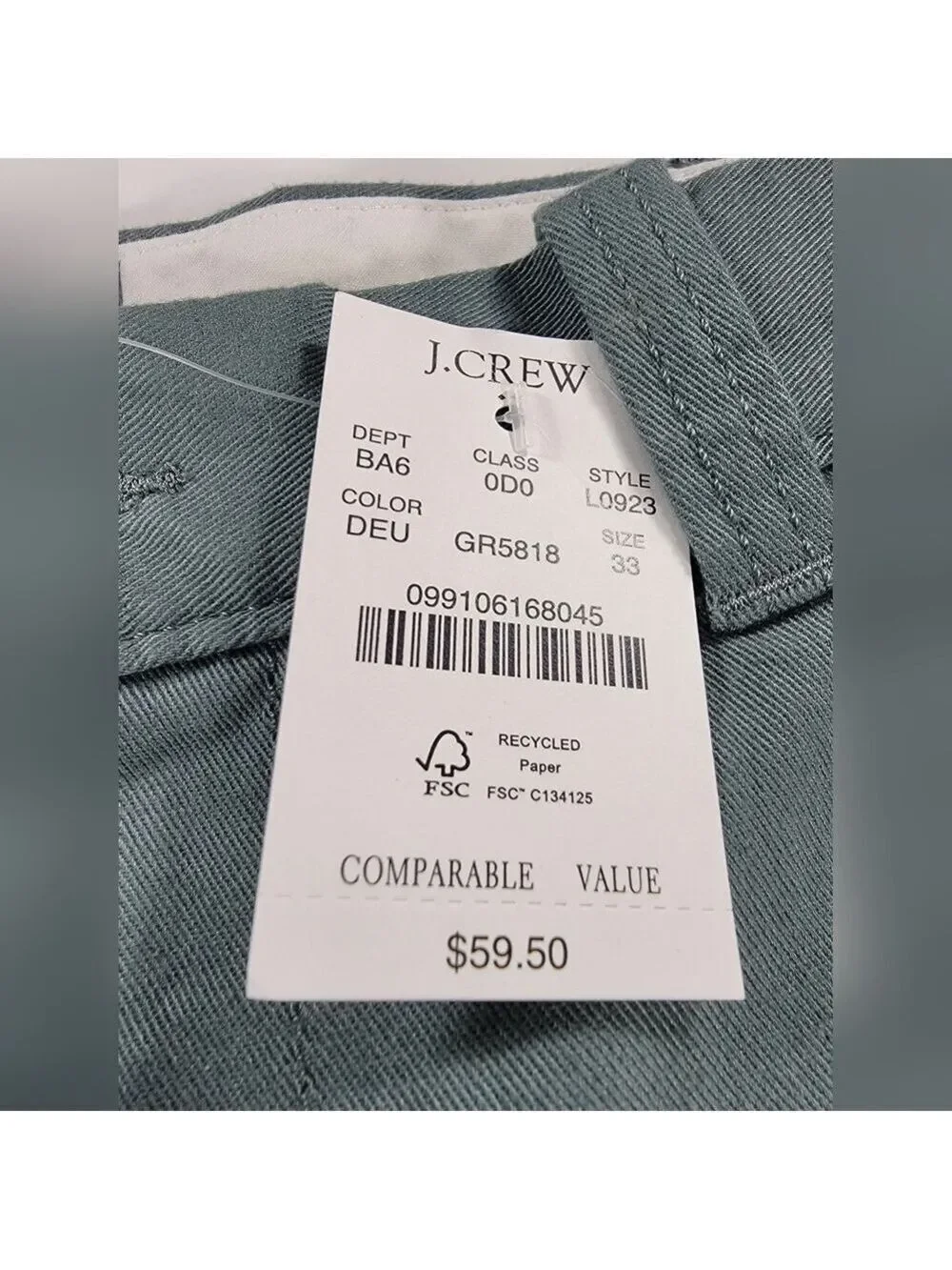 NEW J. Crew Green Preppy Chino 7
